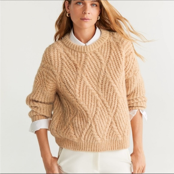 Mango Sweaters - MANGO NWT Beige Camel Tan Chunky Wave Knit Neutral Sweater Sz XS